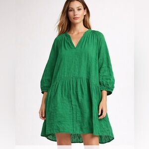 Velvet by Graham Spencer Green Cotton Boho Tunic Dress Flowy Tiered
